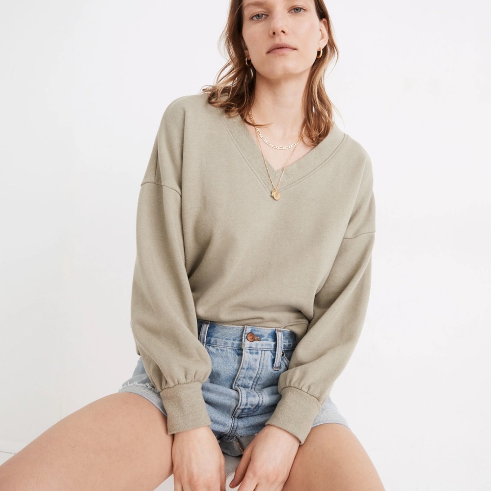 Madewell Hemp-Cotton V-Neck Sweatshirt Size XL